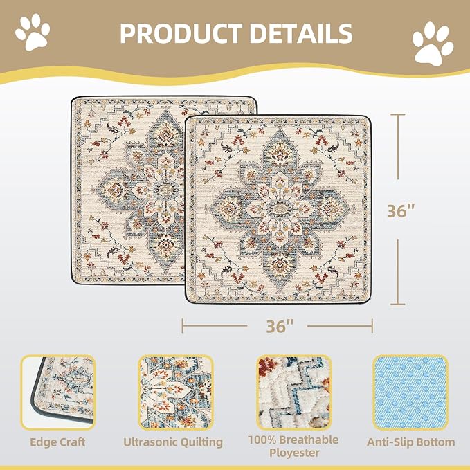 SCLOSE Washable Pee Pad for Dogs 2 Pack, 36" x 36" Reusable Puppy Pads Waterproof Dog Rugs, Super Absorbent, Leakproof, Dog Crate Pad, Playpen Mat, Whelping Pads, White Medallion