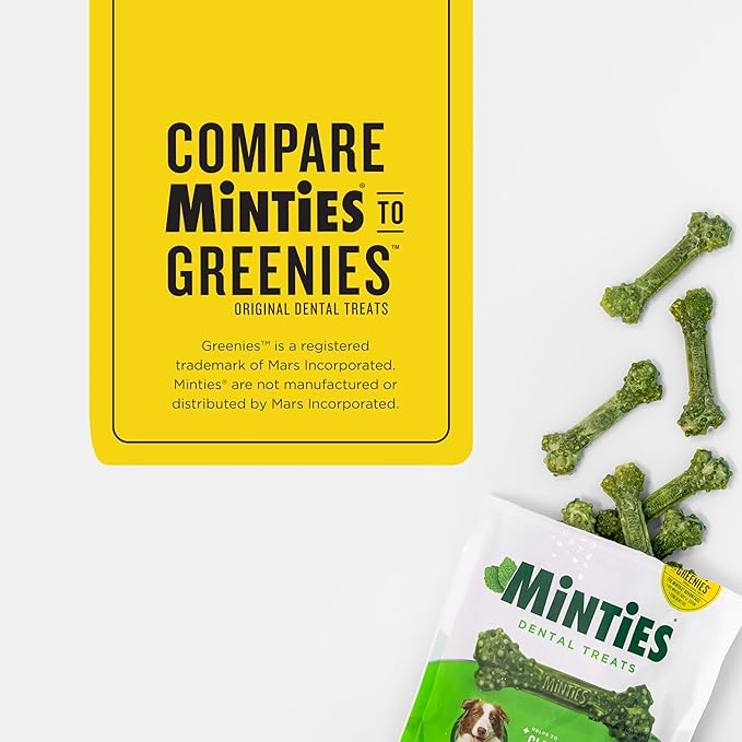 Minties Dental Chews for Dogs, 36 Count, Vet-Recommended Mint-Flavored Treats for Large Dogs Over 50 lbs, Dental Bones Clean Teeth, Fight Bad Breath, and Removes Plaque and Tartar