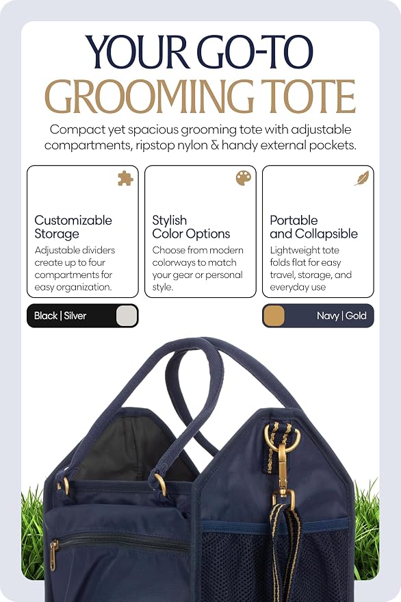 Equinavia Darby Horse Grooming Bag, Collapsible Tote with Strap, One Size | Horse Grooming Tote Bag or Cat and Dog Grooming Bag for Equipment and Supplies, Adjustable Strap, 8" x 9" x 12", One Size