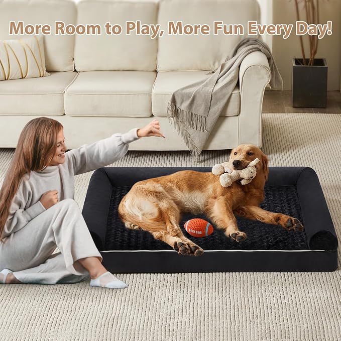 BFPETHOME Orthopedic Washable Large Dog Bed for Senior Dog Comfy Sleep | Waterproof Big Soft Pet Couch Bed for Dogs Relax with Removable Cover Supportive Egg Crate Foam Black 36x27 Inch