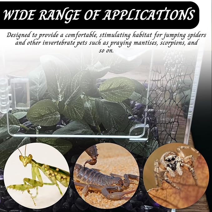 6 Pack Tarantula Enclosure Accessories Jumping Spider Habitat Accessories with 16pcs Magnets Spider Terrarium Decoration Praying Mantis Habitat Jumping Spider Climbing Mesh (Black)