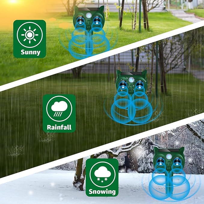 Solar Ultrasonic Animal Repellent Outdoor Motion Sensor Deer Repellent Devices Squirrel Cat Raccoon Deterrent with Strobe Light Dual Mode, Keep Skunk Away Protection for Yard Garden Lawn 1Pack