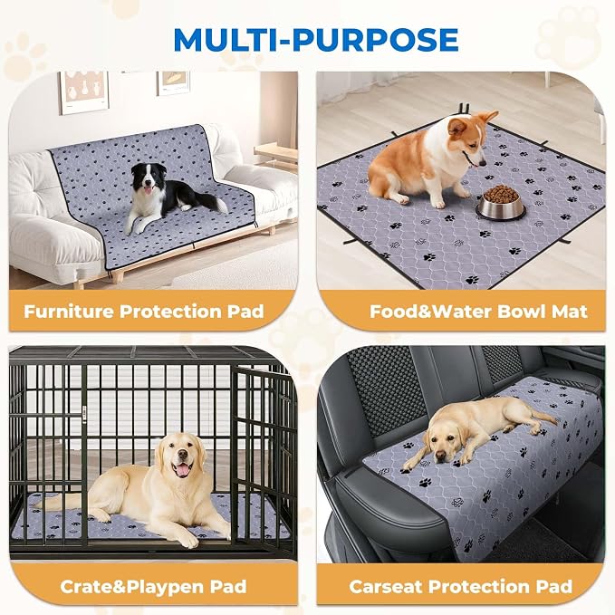 Fostanfly Washable Pee Pads for Dogs, Ultra-Absorbent, 2 Pack 36"x41" Gray | Leak-Proof, Waterproof, Non-Slip, Large Reusable Pee Pads for Puppy Potty Training, Crate and Playpen with 8 Tie Straps