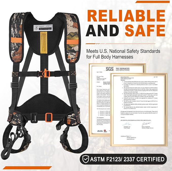 KalkalTree Stand Harness, Adjustable Hunting Safety Harness with Whistle Aid, Lightweight, Camouflage Colors, Size M-3XL