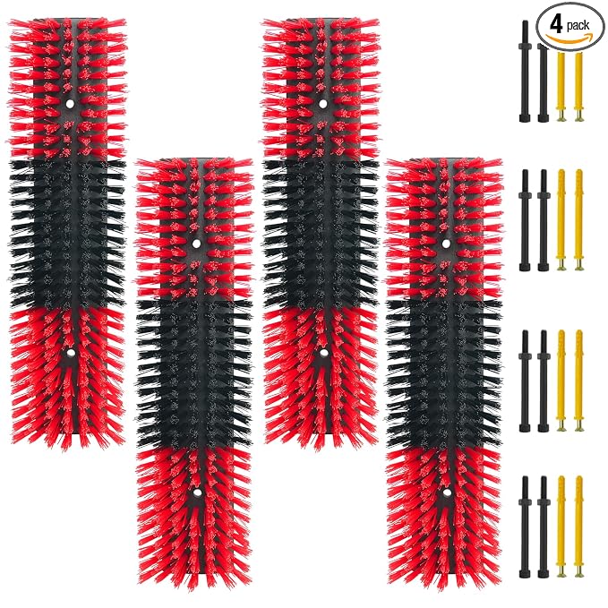 4pcs Livestock Scratch Brush Accessories With 16 Screws，Animal Back Scratching Brush for Cow,Cattle,Sheep, Horses,Pigs，Massage Grooming Tool（Red）