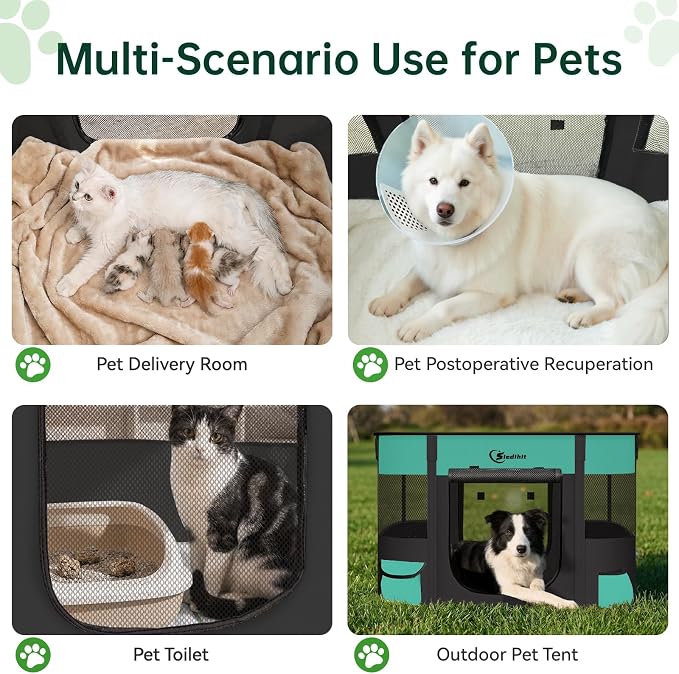 Siedihit Dog Playpen, Cat Pet Puppy Crate, Portable Playpens Indoor Outdoor (Green, Large)