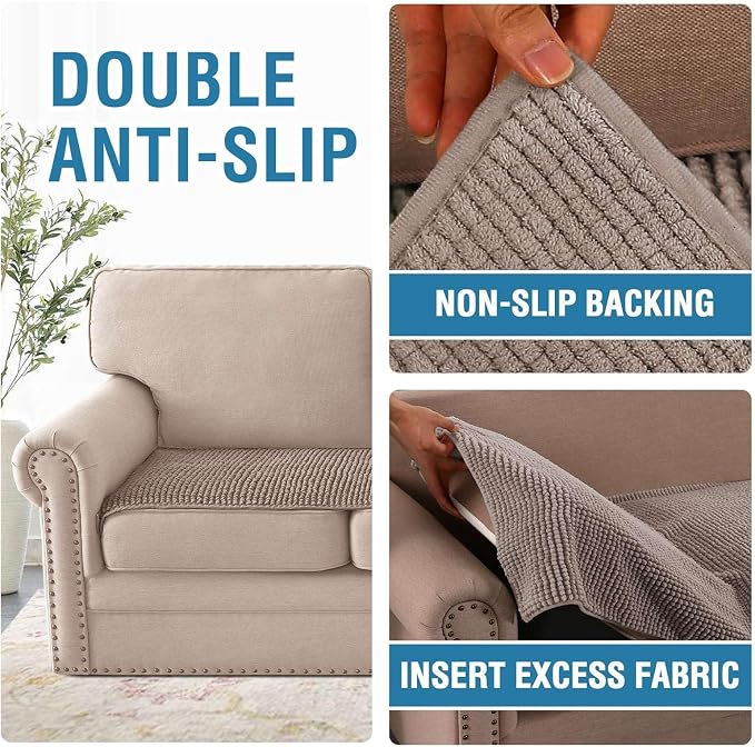 H.VERSAILTEX Plush Chenille Couch Cover for 3 Cushion Couch Anti Slip Washable Sofa Slipcovers Soft and Durable Furniture Protector for Dogs Cats Kids (27.5" x 71", Cuban Sand)