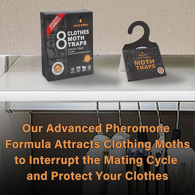 Sancodee 8 Pack Clothes Moth Traps with Natural Pheromones, Clothing Moth Hanging Glue Trap, Sticky Boards for Closets Moths