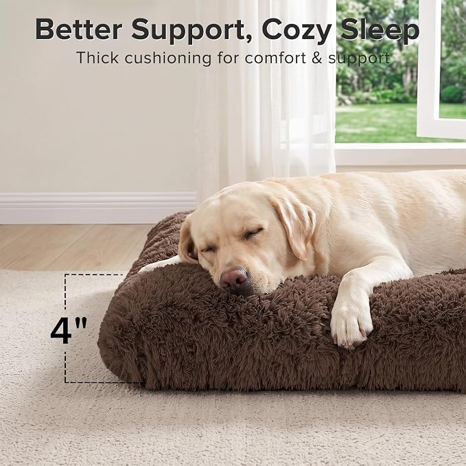 JOEJOY Large Dog Bed Crate Pad, Deluxe Plush Washable Dog Beds Fulffy Soft Kennel Pad Anti-Slip Pet Sleeping Mat for Extra Large Medium Small Dogs, 40" x 27", Brown