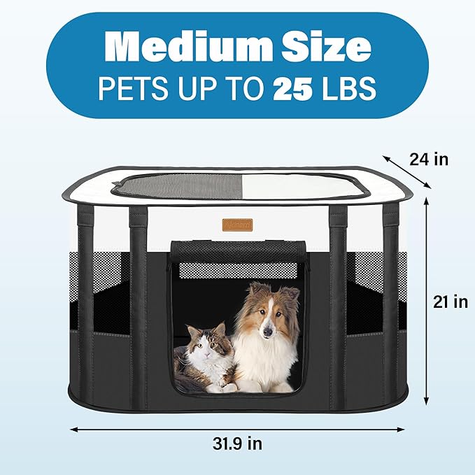 Dog Playpen - Foldable Cat Play Pens for Pubby, Kitten, Rabbit, Portable Pet Tent with Carring Bag for Indoor/Outdoor Travel Camping (Black-Medium)