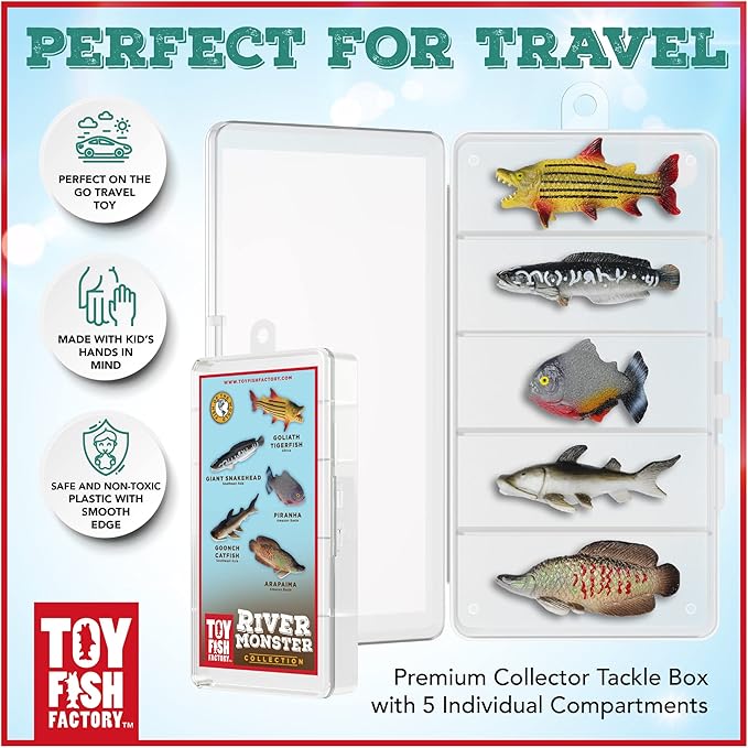 River Monster Collection Toy Fish Set, Piranha, Fish Cake Topper, Fish Figurines, Catfish, Arapaima, River Monsters Toy Fish, Educational Fish Toys