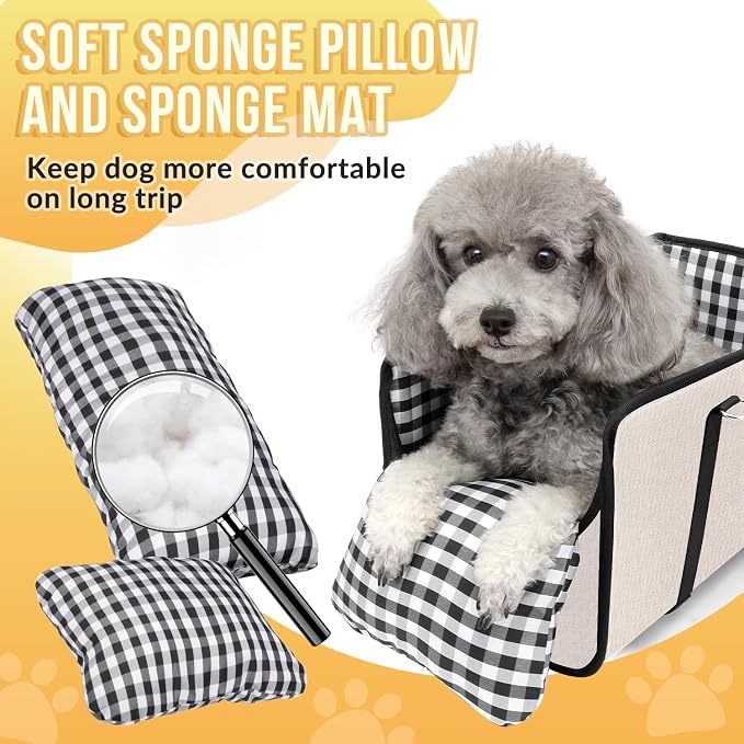 SlowTon Console Dog Car Seat, Dog Booster Seat for Small Dogs Under 11lbs | Portable, Safety Features for Anti-Collapse, Hard Bootm for Excellent Support, with Washable Cushion Built in Seat Belt