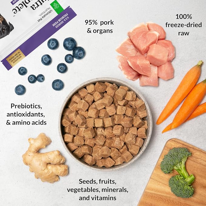 ULTIMATE PET NUTRITION Nutra Complete Freeze Dried Raw Dog Food, Veterinarian Formulated with Antioxidants, Prebiotics & Amino Acids (3 Pound, Pork)