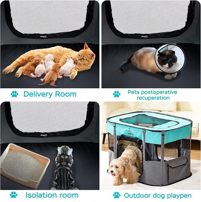 XRG Foldable Pet Playpen，Indoor Cat cage Puppy Crates M(31.5"x23.6"x21.7") | Portable Dog Crates with Upgrade Breathable Mesh，Sturdy Cat Kennel Indoor & Outdoor for Rabbit or Small Animals，Green
