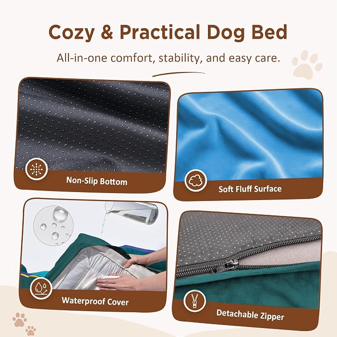 Comfort Expression Orthopedic Dog Beds for Large Sized Dog with Bolster | Waterproof Dog Couch Bed with Washable Cover & Non-Slip Bottom, Supportive Egg Crate Foam Large Pet Bed, 36x27 Inch