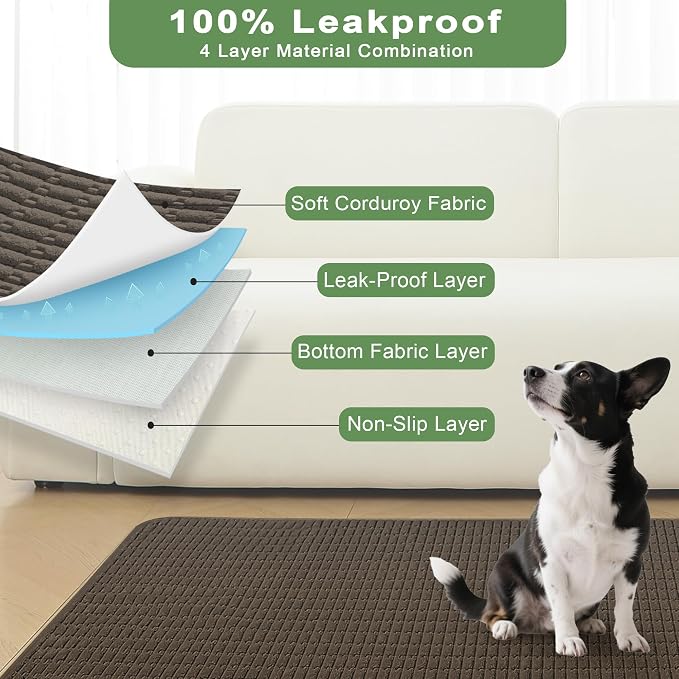 Washable Pee Pads for Dogs Puppy Pad, Coffee 40”x60” 1 Pack | High Absorbent Dog Pee Pad Leak Proof Cat Rugs, Reusable Non Slip Pet Mat, Wee Wee Pads for Training, Crate and Floor