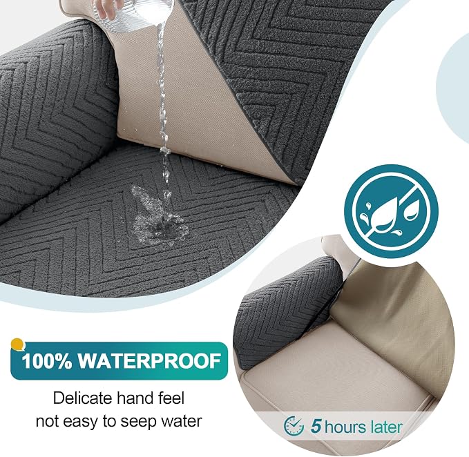 Turquoize Waterproof Couch Cover for Dogs Fuzzy Pet Couch Covers for Sofa Thick Dog Bed Cover Non-Slip Sofa Covers for 2 Cushion Couch Protector Slipcover Pet Friendly (Grey, 36" x 48")