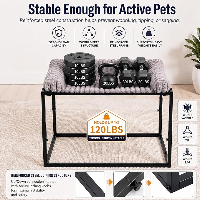 Adjustable Bedside Dog Bed for Medium Dogs | Elevated Co-Sleeper Dog Bed with Metal Frame, Thick Supportive Cushion Mattress & Washable Cover, Dog Bedside Sleeper