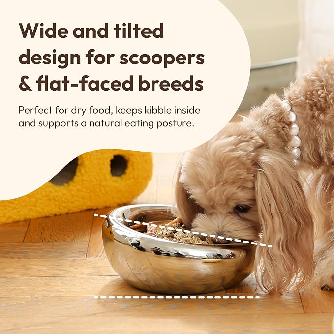 Pebble Pet Bowl Deep Blue, Ergonomic Dog & Cat Feeding Bowl, Flat-Faced Breed, Tilted Ceramic Pet Food Dish, Scooper Eater, Anti-Spill Design, Dishwasher Safe, Modern Pet Bowl, Dry & Wet Diet