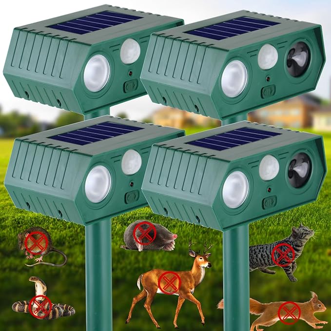 Cat Repellent Outdoor,Solar Animal Repellent Outdoor, Deer, Squirrel, Mouse Ultrasonic Repellent Etc,Devices Motion Detection Waterproof with LED Flash Lights for Yard Farm Garden (4)