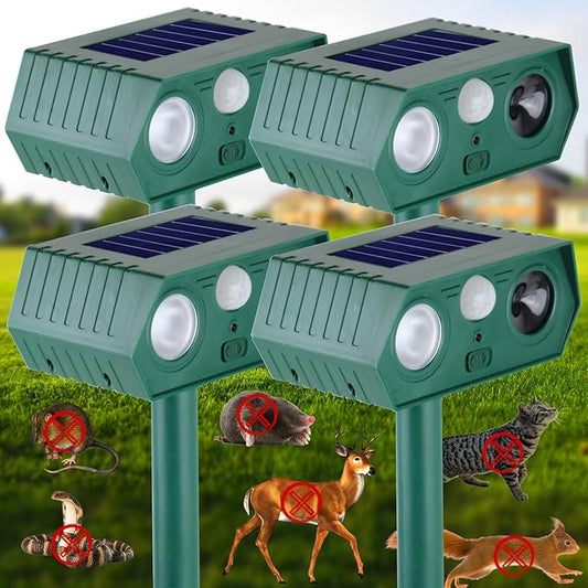 Cat Repellent Outdoor,Solar Animal Repellent Outdoor, Deer, Squirrel, Mouse Ultrasonic Repellent Etc,Devices Motion Detection Waterproof with LED Flash Lights for Yard Farm Garden (4)