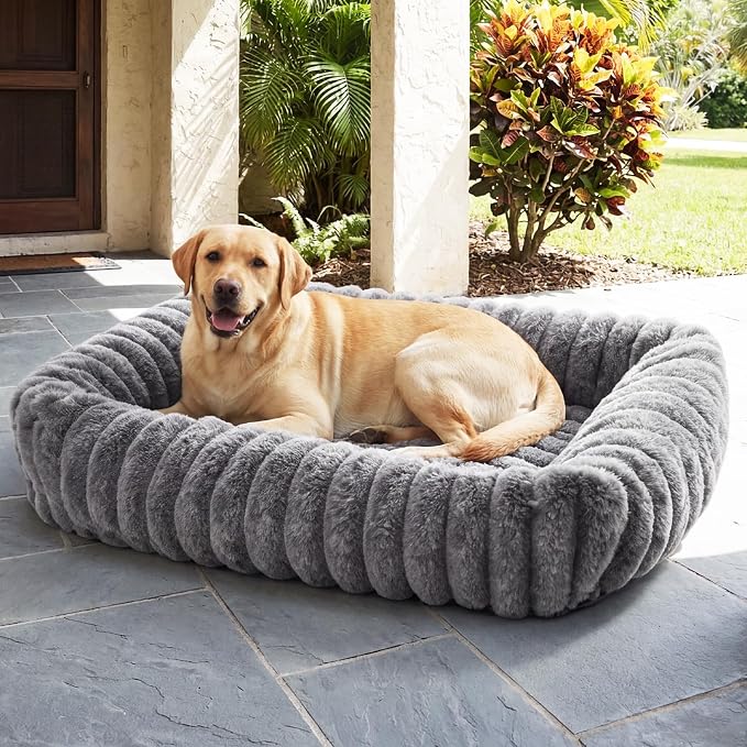 Dog Beds Large Sized Dog, Washable Self Warming Dog Cat Bed Rectangle Orthopedic Large Pet Sofa, Super Soft Plush Rabbit Fur Pet Couch Cute Cat Bed with Removable Zipper Cover & Anti-Slip Bottom