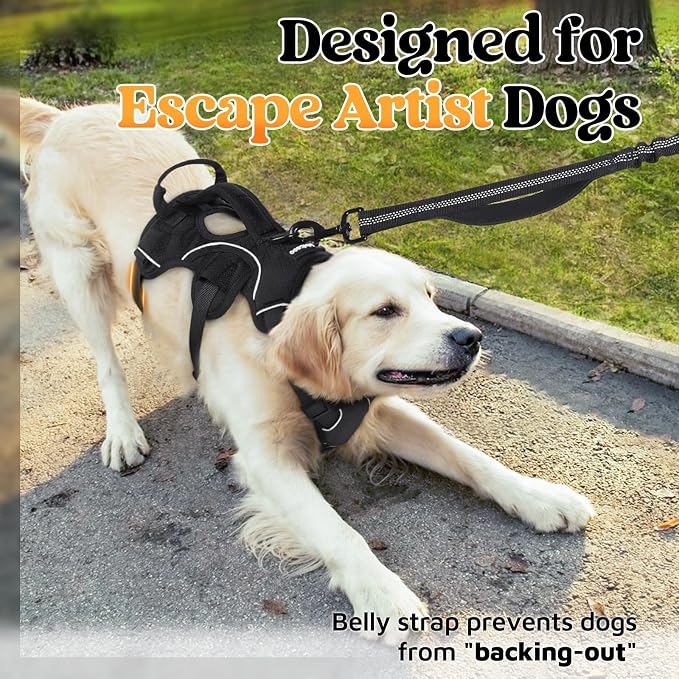 rabbitgoo Escape Proof Dog Harness for X-Large, No Pull with Lift Handle | No Escape, Full Soft Padded, Reflective Adjustable Vest, Leash Clip for Walking Hiking Training, Black, X-Large