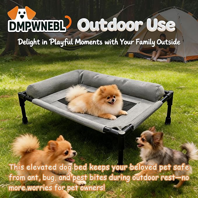 Raised Dog Beds for Small Dogs, Cooling Indoor Outdoor Elevated Bolster Dog Cot Hammock with Metal Frame Breathable Mesh, Portable Dog Sofa Camping Dog Bed (23.62" L x 15.75" W x 5.91" H)