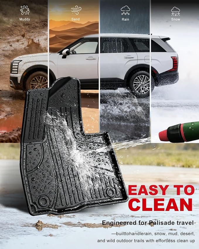 Floor Mats for Hyundai Palisade 2026 7/8 Seats Gas Only All Weather TPE Floor Liners Cargo Mat with Backrest Mat Accessories Odorless Anti-Slip Cargo Tray with Back Seat Protector