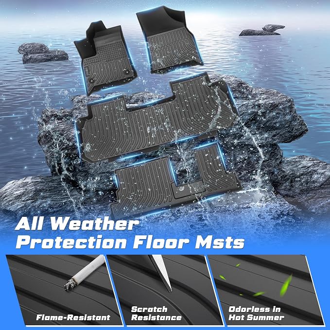 Sunsdrew All-Weather Floor Mats for 2018-2023 Chevrolet Chevy Traverse 8 Seats,Waterproof TPE Floor Liners Car Mats for Traverse Accessories Odorless Black