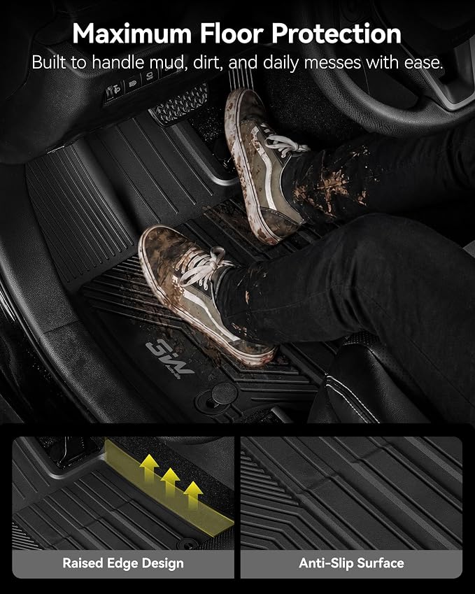 3W Floor Mats for Toyota RAV4 2019-2025, TPE All-Weather Custom Fit | Fits LE/XLE/Limited/TRD/Adventure trims, not for Hybrid/Prime/PHEV, custom fit, Premium TPE, raised edges trap dirt