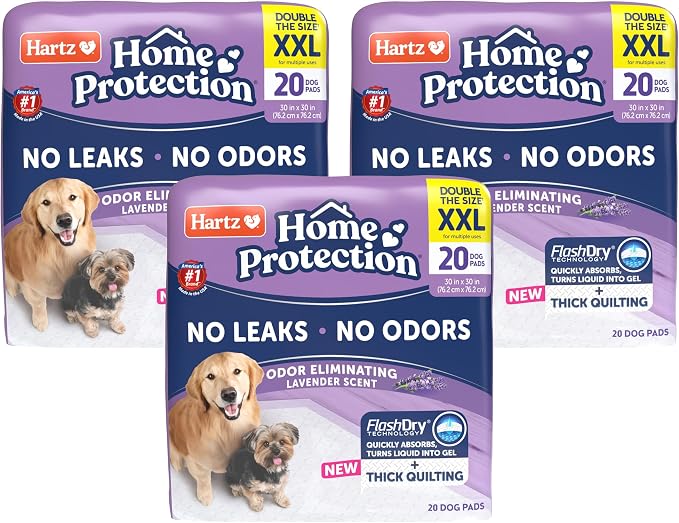 Hartz Home Protection Super Absorbent Odor Eliminating Lavender Scented No Leak Dog Pads, XXL 20 Count (Pack of 3)