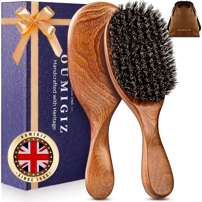 100% Boar Bristle Hair Brush Since 1965 British Craftsmanship | Handmade Natural Wooden Slick Back Hairbrush, Soft Bristles Gentle Smoothing Women Men Kids Thin Fine Hair, Anti Breakage