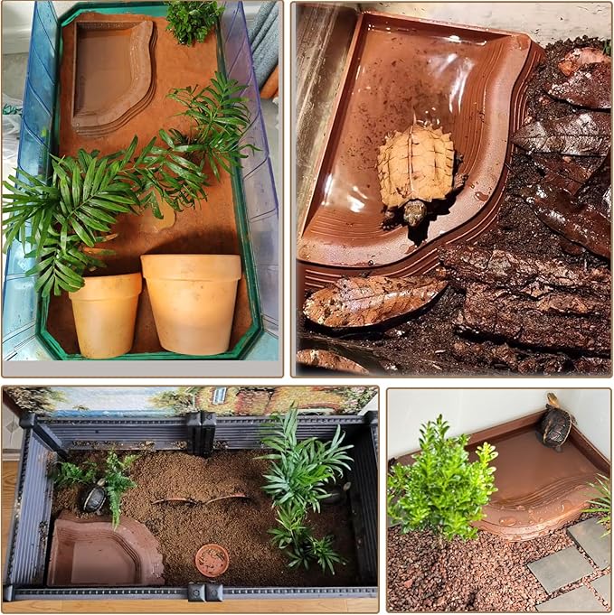 3PCS Tortoise Water Bowls with Ramp Leaf Tortoise Food Dish Reptile Food Water Bowls Reptile Bathing Pool Aquarium Ornament for Gecko, Snake, Turtle, Bearded Dragon, Lizard Small