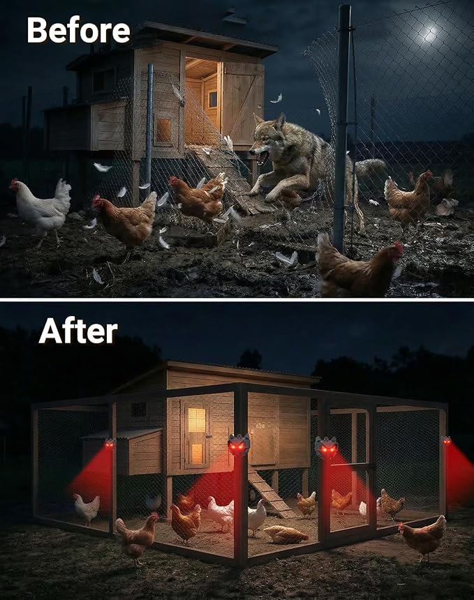 4 Pack Solar Nocturnal Animal Repeller with Red Flashing Lights, Humane Coyote Deterrent for Fox Raccoon Skunk Deer, Waterproof Predator Eyes Animal Deterrent for Chicken Coop & Garden