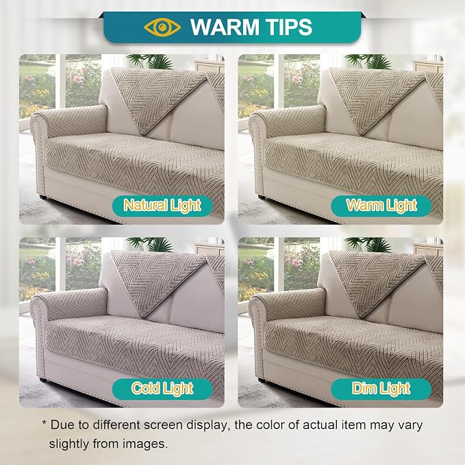 Turquoize Waterproof Couch Armrest Covers for Sofa Non-Slip Fuzzy Couch Arm Covers Set of 2 Washable Thick Soft Recliner Chair Arm Cover Protector Cover (Khaki, 23" x 23" 2 Pack)
