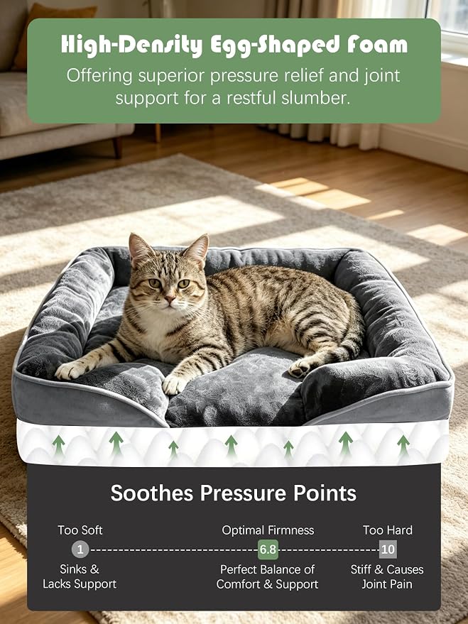 Spotted Play Orthopedic Dog Bed with Sides - Dog Sofa Beds for Small Dogs, Supportive Foam Pet Couch Bed with Washable Removable Cover, Waterproof Lining and Non-Slip Bottom, Grey - S