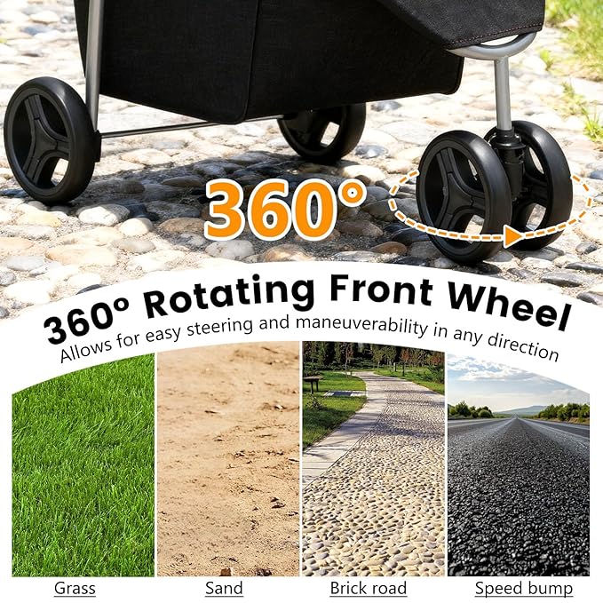 BestPet | 3-Wheel Pet Stroller | Dog and Cat Stroller | Breathable Mesh | Lightweight Travel Carrier | Waterproof & Foldable Design | Storage Basket | Black | for Daily Walks & Outdoor Use | Breathable Mesh | Lightweight, Waterproof Travel Carrier with...