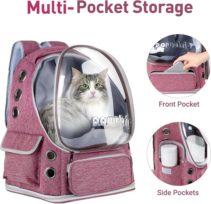 Cat Backpack Carrier Clear Bubble Window for Cats & Small Dogs up to 15 lb | Large Space Breathable Foldable Pet Carrier Airline Approved, Mesh Entry Safety Tether Washable Pad, Travel Hiking Outdoor