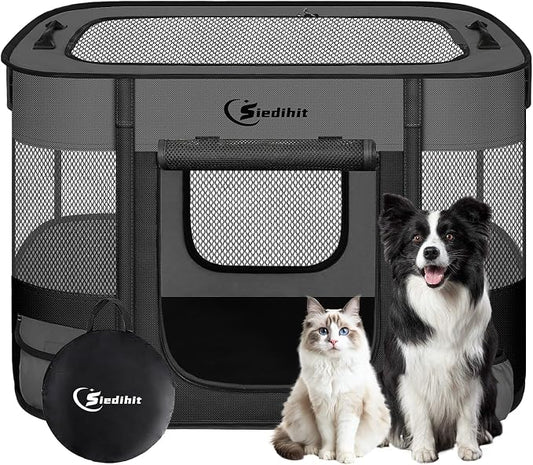 Siedihit Dog Playpen, Cat Pet Puppy Crate, Portable Playpens Indoor Outdoor (Dark Grey, Medium)