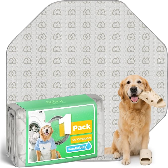 FXW Washable Pee Pads for Dogs, Super Absorbent, 34" Octagon, 1 Pack | Machine washable, Non-slip backing, Fits 32"/40"/45"H 8-Panel FXW Rollick/Homeplus Playpens