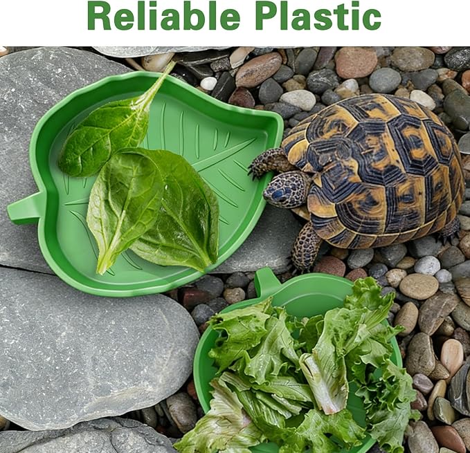 Xindojuz 4 PCS Leaf Reptile Water Dish, Reptile Water Bowl, Tortoise Habitat Accessories, Bearded Dragon Water-Bowl, Pet Food Feeding Plate for Turtle Small Snake Lizard Gecko, 2 Sizes