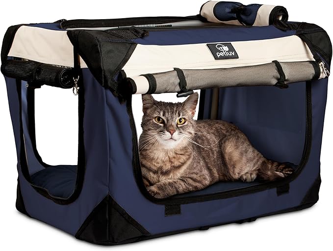 Cat & Dog Pet Carrier, Soft-Sided, Medium 20"x13"x13" Fits Most Cats or Small Dog, Comfortable for Travel & Vet Visits, Privacy Windows, Removable Plush Bed, Locking Zippers, Folds Flat