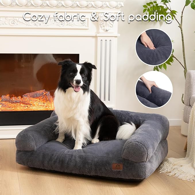 Hollypet Dog Large Cat Bed Puppy Couch Beds for Pets up to 50 lbs | Fluffy Dog Cat Couch Plush Soft Warming Pets Beds with Machine Washable Cover and Non-Slip Bottom