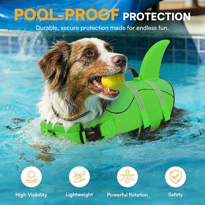 Dog Life Jacket High Flotation, Reflective Dog Life Vest for Swimming, Adjustable Dogs Life Preserver Rescue Handle Spring Summer Pool for Small, Medium, Large Dogs (BrightGreen,XL)