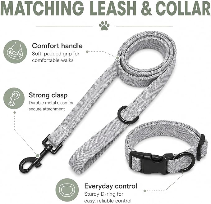 EVERKING 5-Piece Dog Travel Set, Adjustable Harness, Leash, Collar, Poop Bags, Bowtie for Small Medium Dogs, Beige, Breathable No-Pull Design (Slate Gray, L)
