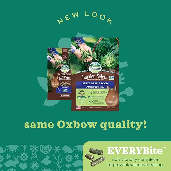 Oxbow Garden Select Rabbit Food,Adult,Made Timothy Hay for Rabbit,Bunny Food Pellets,Non-GMO,No Soy or Wheat,Small Animal Pet Products,Made in USA,High Fiber,8 lb. Bag,(Pack of 2)