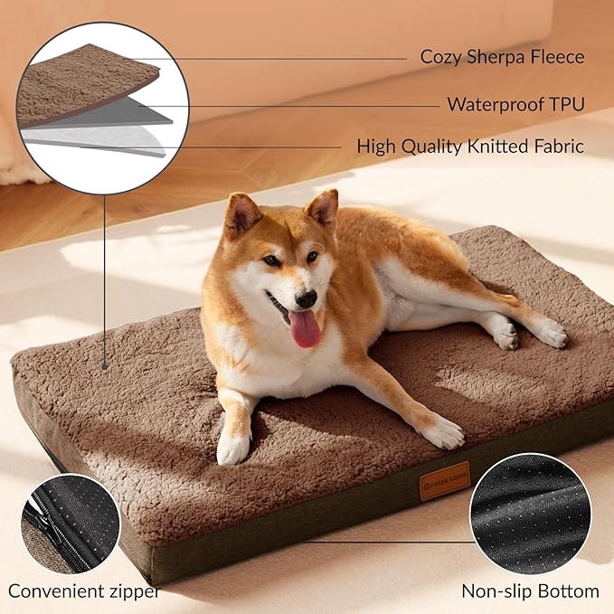 Patas Lague Orthopedic Large Dog Bed Washable Pet Sofa Mat 56''X40'' Brown | Egg-Crate Foam Dog Couch For Large Sized Dogs, Waterproof Removable Cover, Soft Pet Crate Bed With Nonskid Bottom