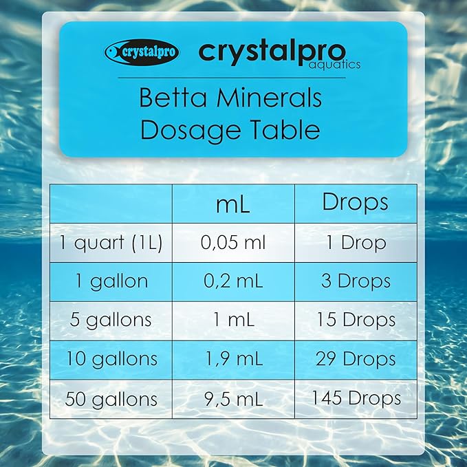 Crystalpro Betta Minerals for Betta Fish Health - Reduces Stress - Boosts Protective Coat - Aquarium Mineralizer (4.2 Oz (125ml))