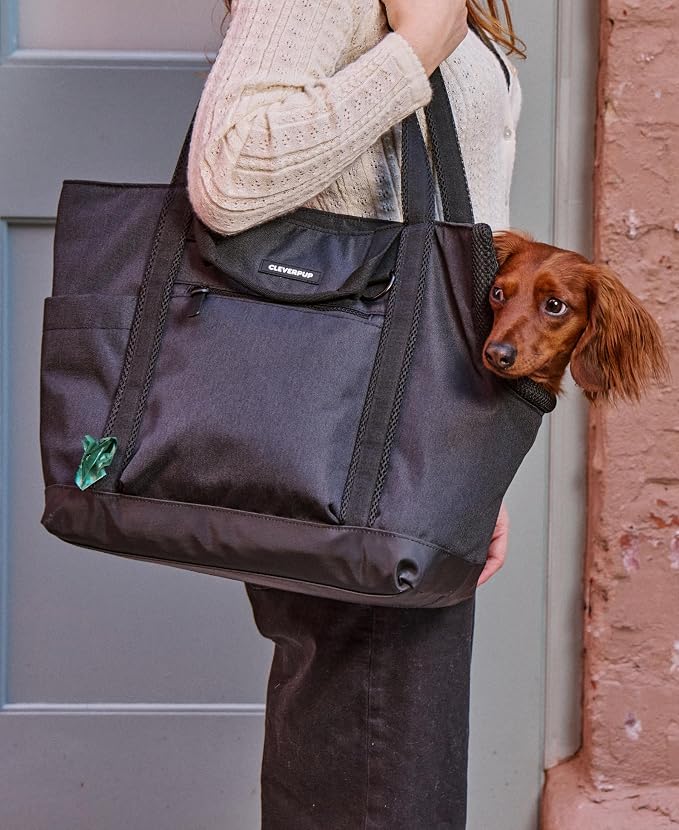 Transit Tote Dog Carrier for Small/Medium Dogs 8-20 lbs, 19x12x9 Soft-Sided 4-Pc Set with Waterproof Base, Plush Insert, Food Pouch, Mesh Head Opening - Medium, Graphite